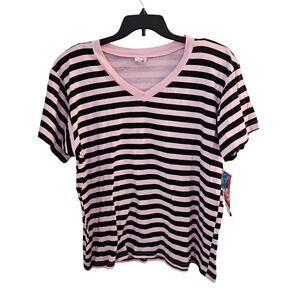 ❤️‍ Vintage USA Made Pink Black Stripe V-Neck Tee NWT Medium 90s